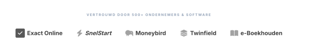 Vertrouwd door Exact, SnelStart, Moneybird, Twinfield en e-Boekhouden